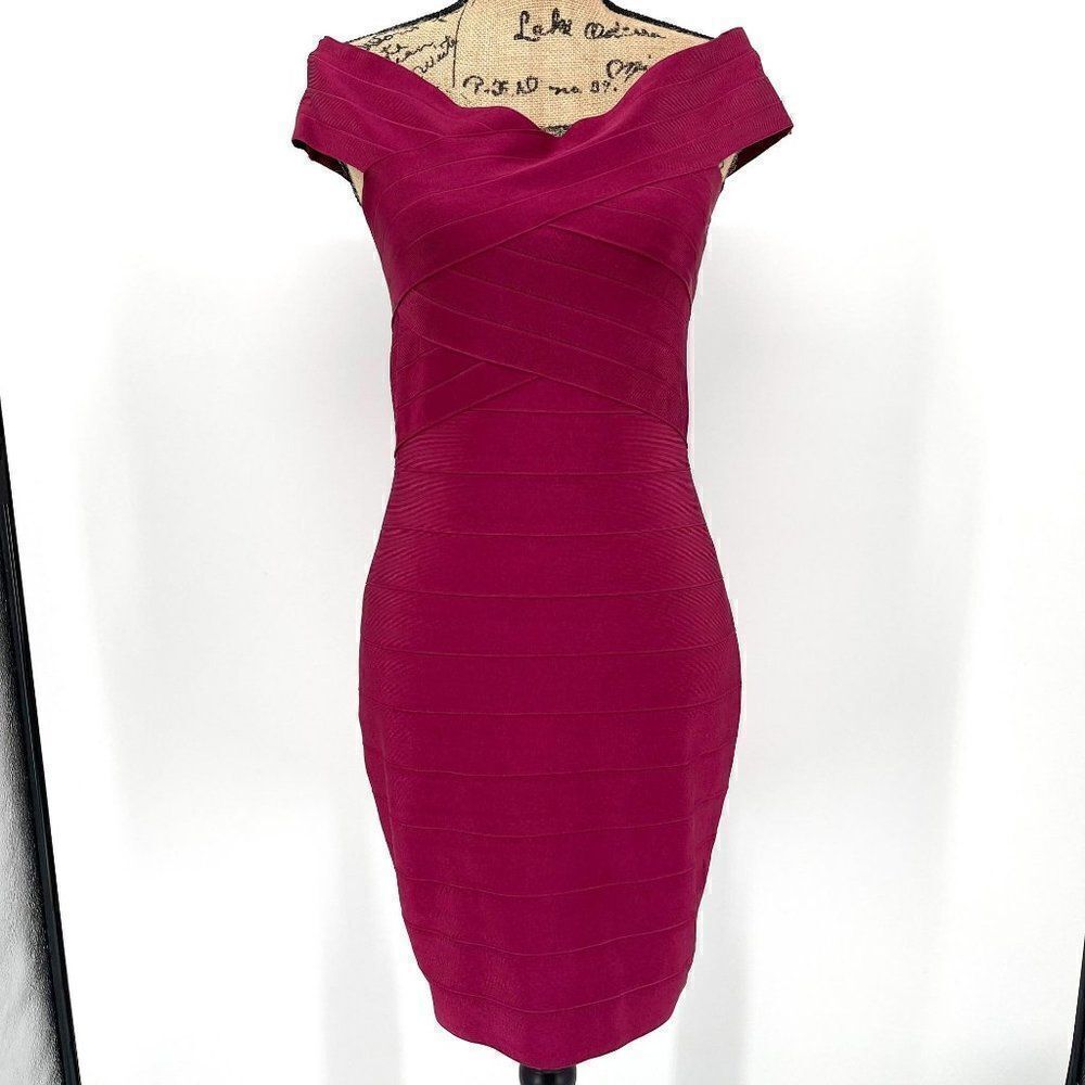Wow Couture Janiya bandage bodycon‎ dress off the shoulder women large party NWT